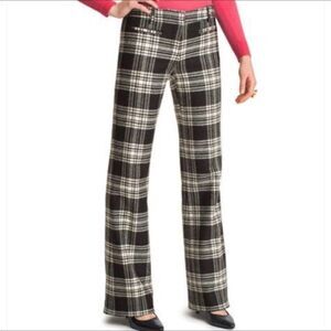 L.L. Bean black and cream plaid 100% Wool flare signature trousers size 10